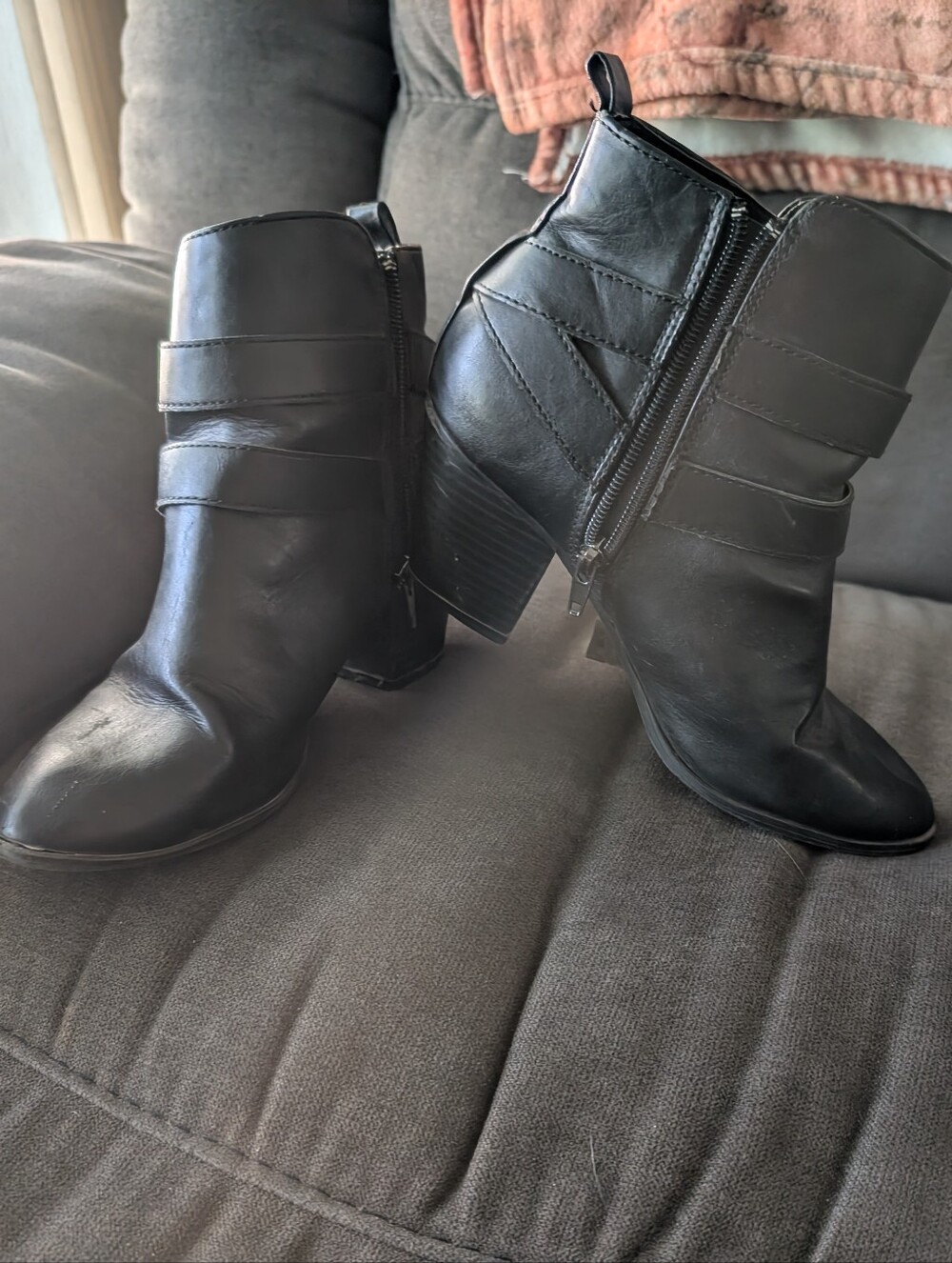 Express Black Leather-Look Ankle Booties with Stacked Heel